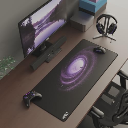 Image of Kreo Terra XXL Deskmat Premium Glass - Smooth Surface, 4mm Cushioned Base, Anti-Fray Stitched Edges - 900x400mm Large Desk Pad for Gaming & Work (Abyss)