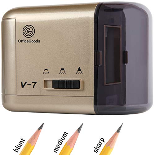 OfficeGoods Electric & Battery Operated Pencil Sharpener - for Colored Pencils, Artists, Office, School & Home - Compact Reliable Fast - Sharpens Evenly Every Time for the Perfect Point (Gold)
