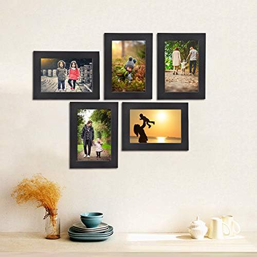 Alishomtll Picture Frame 10 x 15 cm with MDF Boards Black, Set of 5 Photo Frames Wooden Frame with Wood Grain for Hanging Stand for Multiple Pictures Wedding Christmas
