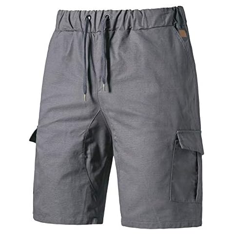 acelyn Mens Cargo Shorts Elasticated Waist Short Work Trousers Casual Summer Combat Half Pants with Multi Pockets Grey M Cover