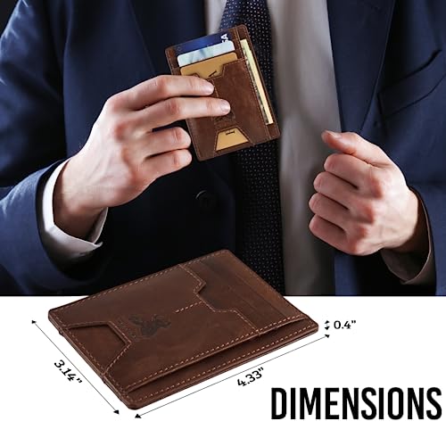 BULL GUARD Mens RFID Blocking Leather Slim Card Case Wallet with Easy Access ID windows, Cash & Card Slots, Crafted with Premium Top Grain Leather Ideal for Travel or Everyday Use (Forest Brown)4