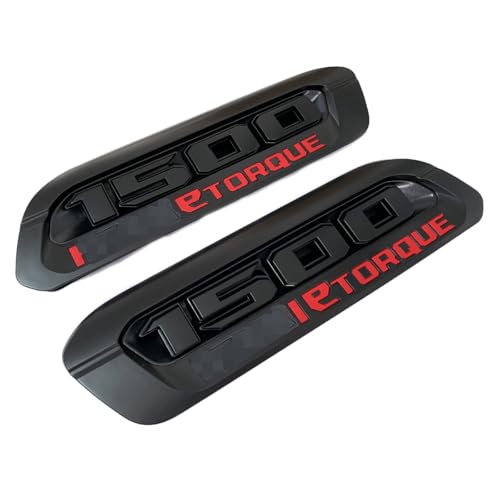 Image of 2pack OEM 1500 Etorque Exterior Badges Emblems Left Right Side Badges Hood 3D ABS Compatible with fits 1500 68500542AA 68500541AA (Black Red)