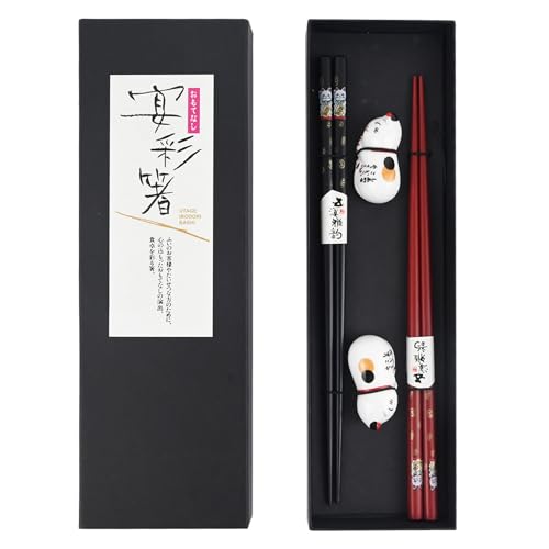LHOEST Bacchette Sushi Legno 2 Paia Riutilizzabile Bacchette Cinesi Legno Bacchette Giapponesi Bambini Adulto Bacchette Cinesi Gatti Porta Bacchette Sushi Chopsticks Cute