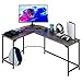 Hago Modern L-Shaped Desk Corner Computer Desk Home Office Study Workstation Wood & Steel PC Laptop Gaming Table (Large, Black Oak)