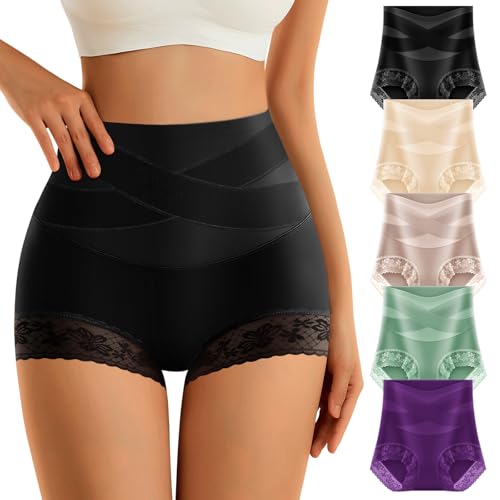 Womens Tummy Control Underwear High Waisted Boyshorts Soft Stretch Boxer Briefs Lace Trim Panties Postpartum Shapewear