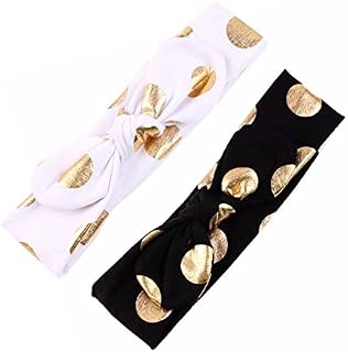 Baby Girls Gold Dots Bronzing Headband Cotton Turban Knotted Hair Bow Hairband JA60