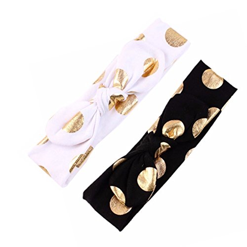Baby Girls Gold Dots Bronzing Headband Cotton Turban Knotted Hair Bow Hairband JA60