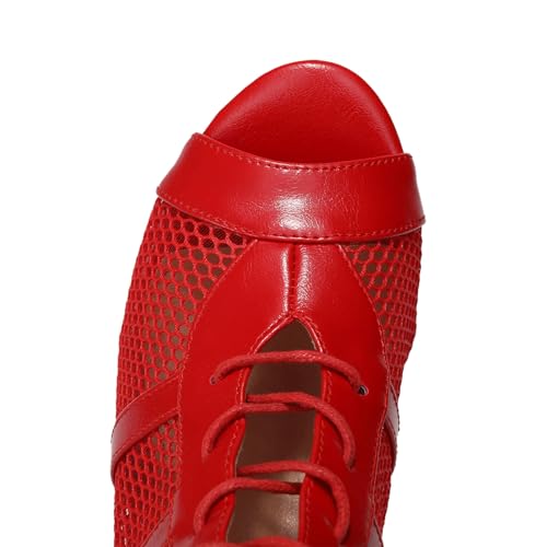 Image of AOQUNFS Women Ballroom Dance Shoes Lace-up Open Toe Ankle Boots Salsa Latin Dance Heels