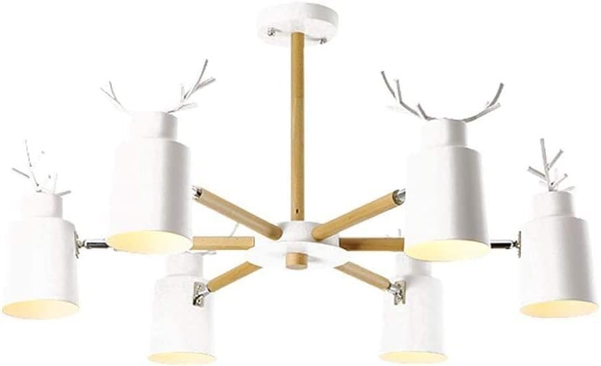 Suspension E27 en fer forgé blanc au style scandinave épuré à six branches