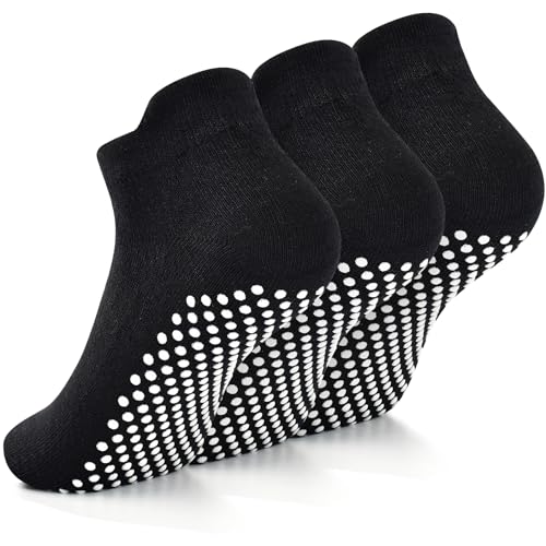 Image of Yoga Socks with Grips for Women Non Slip Pilates Socks Anti Skid Grippy Ankle Athletic Socks 3 Pairs