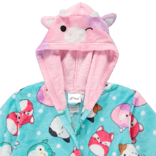 Squishmallows Girls Fleece Kids Hooded Robe - Super Soft Plush Kids Spa Bathrobe with Pockets, Sizes 6-12 - Official Product