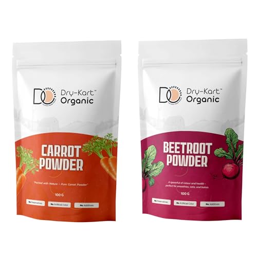 Dry-Kart Organic Carrot Powder and Beetroot Powder | Duo Pack | 100 g x 2 | Vegetable Powder for Family Use