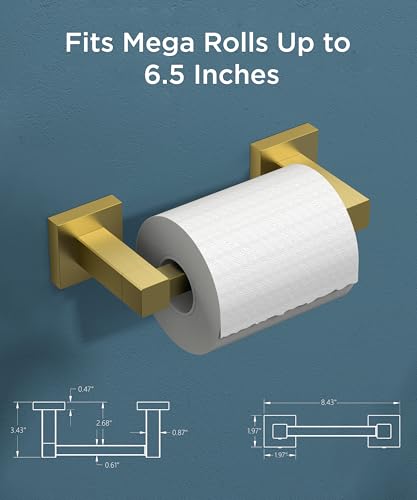 Image of FORIOUS Toilet Paper Holder Wall Mount, Stainless Steel Rustproof Double Post Pivoting Tissue Roll Holder for Bathroom, Commercial Toilet Paper Dispenser (Brushed Gold, Square)