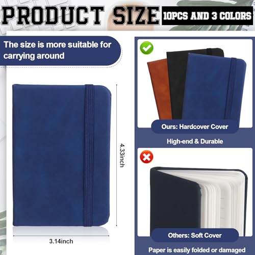 10 Pack Pocket Notebook Portable A7 Notebooks with Elastic Band Lined Paper Notepad 200 Pages 100 Sheets Soft Durable PU Leather Cover Memo Notebook Bulk for Office School Travel(blue - Image 3