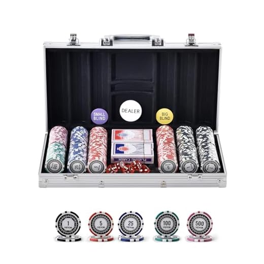 VEVOR Mallette de Poker 300 Jetons de Poker en Plastiques et Alu 11,5 g 40 x 3,3 mm avec 2 Jeux de Cartes 1 Bouton de Croupier et 2 Boutons Blind pour Blackjack Texas Jeux de Hasard Casino à Domicile