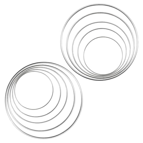 Image of 10 Pcs Dream Catcher Rings, Silver Metal Floral Hoops, Metal Rings for Crafts, 5 Sizes(2 /3 /4 /5 /6 Inch)