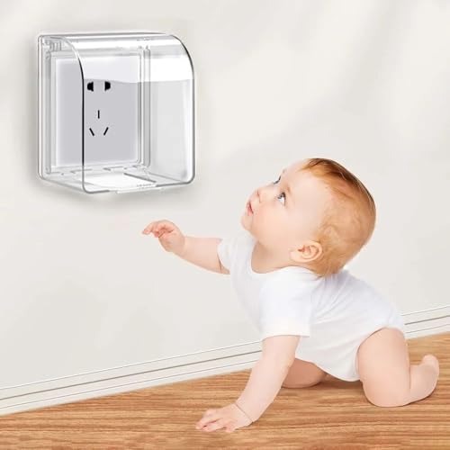 Image of Waterproof Power Socket Protector Cover,Socket Cover Box, Outlet Covers Box, Self-Adhesive Childproof Electrical Outlet Plug Cover Box, Anti Electric Shock Switch Protective Case (3, 11 * 12 CM)