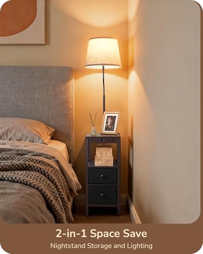 Image of EDISHINE Floor Lamp with Table Dimmable USB-A+Type-C Port, Dark Walnut | Bulb Included, 10%-100% Brightness, 2700K-6000K Color Temperature, 2 Shelves, Farmhouse Standing Light for Bedroom, Office