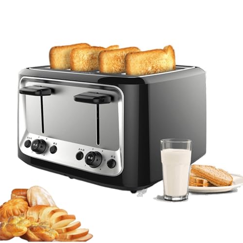 Tostadoras de pan comerciales con 4 rebanadas, 6 configuraciones de tono de pan, eyector automático, tostadora eléctrica con bandeja para migas extraíble