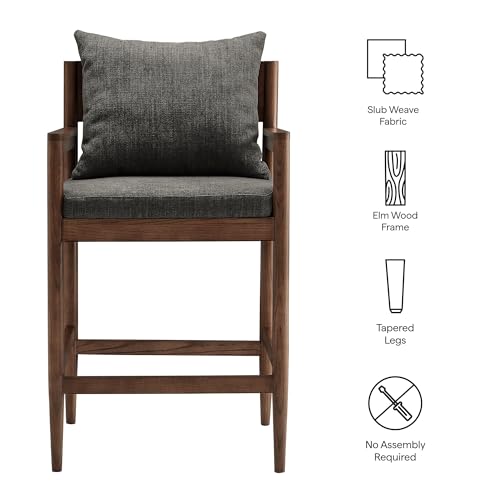 Modway Remington 26 Inch Counter Height Stool in Charcoal – Modern Upholstered Counter Wood Kitchen Island Chair with Back, Armrests and Cushion by Modway - Used condition - Image 2