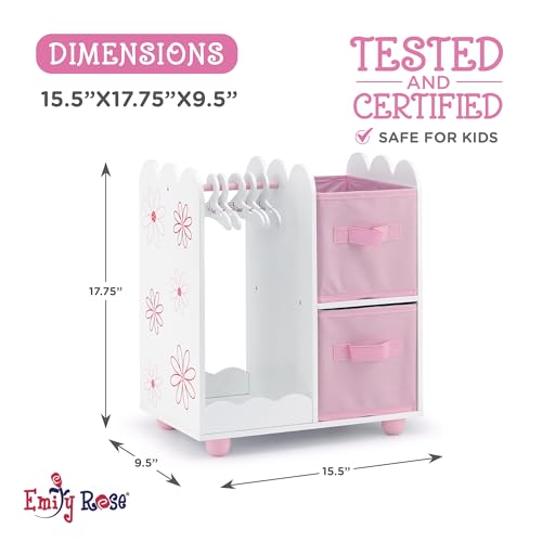 Emily Rose 18 Inch Doll Wardrobe Closet Organizer - Open Storage Armoire with Clothes Hangers & Bins - Wooden Furniture for American Girl Dolls - Floral Design - Thumbnail 5