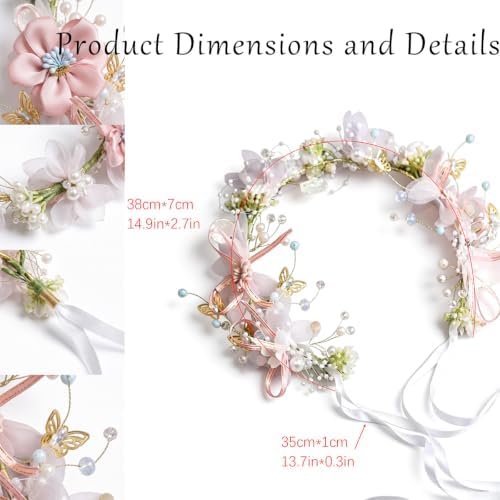 Pink Flower Headband Flowers Pearls Bridesmaid Headband Fairy Accessories