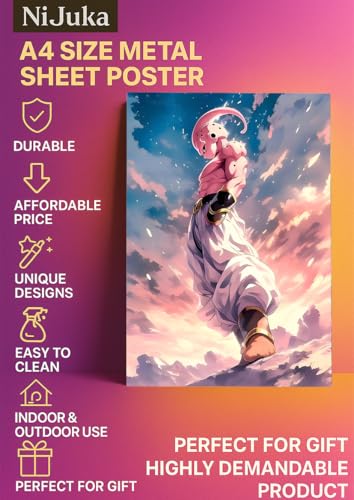 Image of NIJUKA Anime Printed A4 Size Metal sheet Poster For Home And Room Decoration | For Anime Art Fans Boys And Girls (Kid Buu Destroyer of erath)