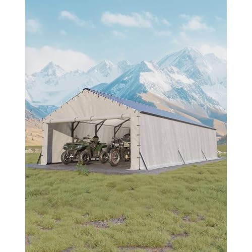 GarveeLife 20'X30'x12' Metal Carport for Multiple Vehicles, Enclosed Car Ports, Vertical Roof Design, for All-Weather, for Full-Size Pickup Trucks, Boats, and Tractors Gray 20x30 FT Enclosed