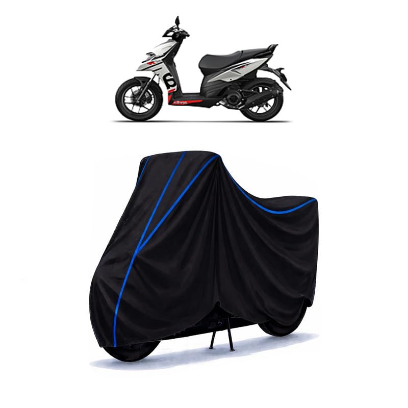 Image of Scooty Cover Water Resistant for SR 125 BS6 | Universal Scooter & Bike Cover | Heavy Duty UV Dust, Rain & Scratch Protection | Elastic Fit All Weather Indoor Outdoor | Black with Blue Piping
