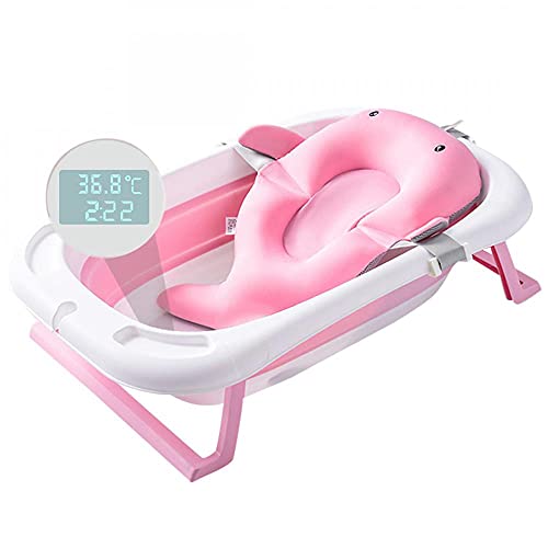 QIAOM ベビーバス 折りたたみ 赤ちゃん 子供用 お風呂 バスタブ 折りたたみたらい 洗い桶 お風呂 子供用風呂 衣類・靴つけ洗い ペット用バスタブ 浴槽 収納容易 滑り止め設計 温度表示機能 スポンジバスネット付き 家庭用 自宅 収納簡単 コンパクト