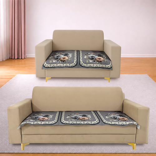 Image of Homerz 'Brooklyn Series' Premium Sofa Cover | Quilted Floral Design | Non-Slip Washable Sofa Protector | Soft Anti Slip Fabric (Grey, 5 (3+2) Seater, Only Seat Cover)