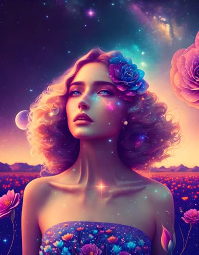 Poster Peinture sur toile Fille et Ciel etoile pour creer un salon cocooning et zen