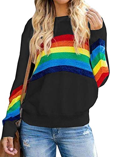 Ferrtye Womens Oversized Rainbow Pullover Sweaters Cute Lightweight Long Sleeve Crew Neck Loose Knit Sweater