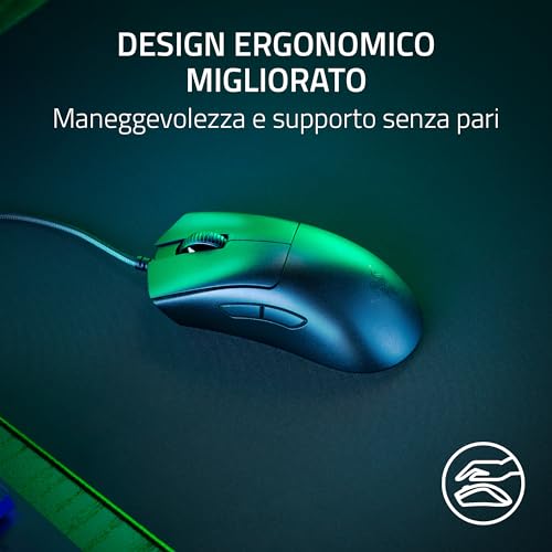 DeathAdder V3 - Mouse da sport ergonomico(design leggero da 59 g,forma ergonomica, sensore da 30K,interruttori ottici per mouse Gen-3,tecnologia HyperPolling da 8000 Hz, cavo Speedflex) Nero - Mouse gaming - Immagine 2