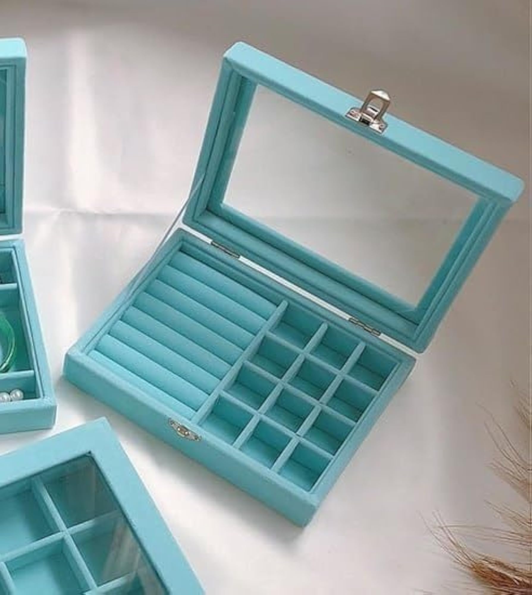 Transparent Velvet Cufflink and Ring Storage Case, Lockable