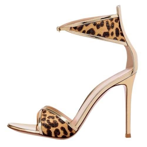 Leopard Stiletto High Heels for Women Open Toe Ankle Strap Heeled Sandals Party Wedding Prom Sandals Shoes