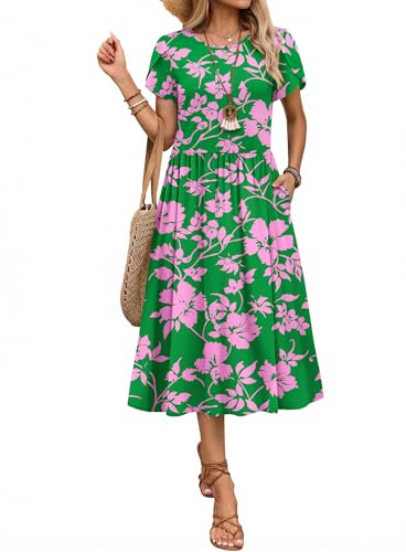Image of Zeagoo Womens Summer Dresses Casual Aline Midi Dress Short Sleeve Floral Tshirt Dress Flowy Beach Sundresses with Pockets