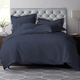 Pizuna Pure Combed Cotton Duvet Cover Set King Size Dark Blue, 600 Thread Count 100% Long Staple Cotton King Size Duvet Cover 230x220cm, Sateen Quilt Cover with Button Closure (King Duvet Cover)