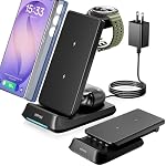 3 en 1 Station de recharge pour Samsung, Chargeur sans fil pour les caisses épaisses, Téléphone pliable et Support de chargeur de montre pour Galaxy