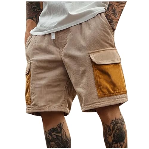 Summer Cargo Corduroy Shorts for Men Retro Workout Short Big and Tall Loose Multi Pocket Outdoor Hiking Short Pant