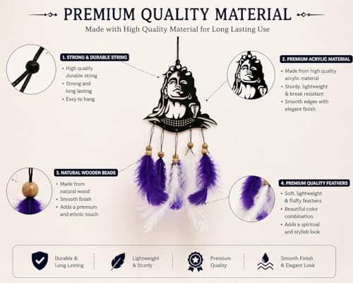 Image of Acrylic Dream Catcher Car Hanging Ornament with Purple and White Feathers - Rear View Mirror Decor for Cars, Spiritual Wall Hanging Decoration for Home, Office and Gift Use (SIVAJI-01)