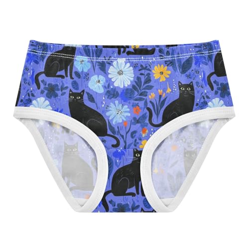 Wusikd Black Cats Flowers Blue Girls' Underwear Cotton Girls Briefs Soft Toddler Underwear 2T