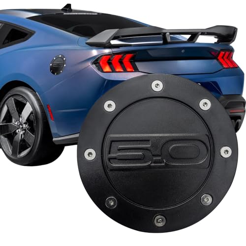 Autrix Gas Cap Cover For 2024 2025 Ford Mustang Gas Tank Covers with Logo Fuel Tank Cap Accessories Frosted Black