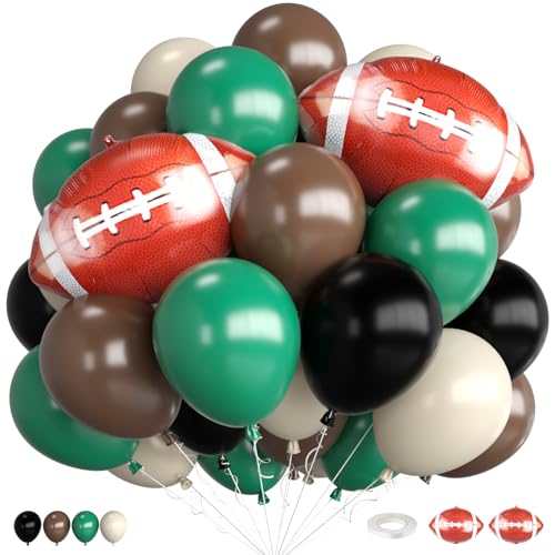 Image of Football Balloons 12 Inch Retro Dark Green Brown Ivory White Balloons