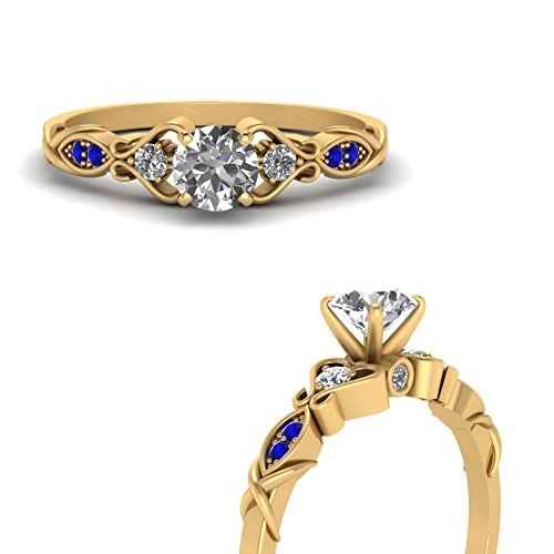 Image of Choose Your Gemstone Victorian Style Round Engagement Ring Yellow Gold Plated Round Shape Vintage Engagement Rings Matching Jewelry Wedding Jewelry Easy to Wear Gifts US Size 4 to 12