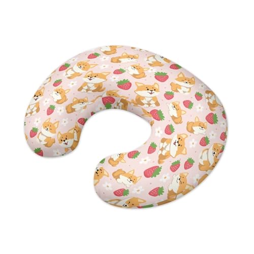 Image of Corgi Strawberry Nursing Pillow Cover for Bottle Feeding, Removable Breathable Nursing Pillow Case for Baby Boy Girl, Durable Custom Gifts