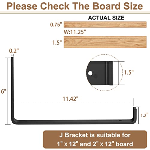 12 Inch Wall Shelf Brackets (Match 11.25" Board) 4Pcs, Heavy Duty Black Metal, Garage, Kitchen, Laundry Room Floating Shelves Hardware #TOP1