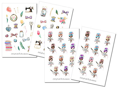 Jellyfish Stickers - Set d'autocollants de couture pour filles - autocollants, autocollants journal, autocollants planificateur, fille, autocollants mode, vêtements, jupe, fait main, couture, bouton