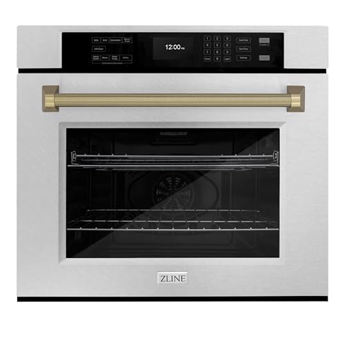 ZLINE Autograph Edition 30 in. Professional True Convection Single Wall Oven with Air Fry and Self Clean in Satin Stainless Steel with Champagne Bronze Helix Handle (WASSZ-30-KCB)
