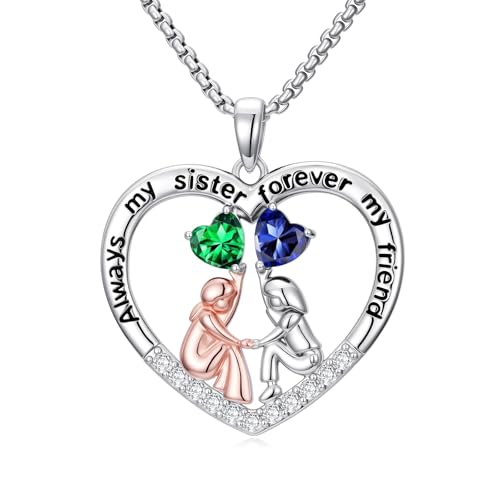 Zoeniya Always My Sister Forever My Friend Emerald Sapphire Jewelry Sister May September Birthstone Necklace Valentine Mothers Day Christmas Birthday Gifts for Women Her Friend